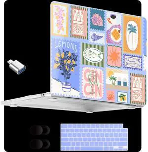 MEEgoodo for M4/M3/M2 MacBook Air 13.6 inch Case 2025 2024 2022(Fit Model A3240/A3113/A2681), Clear Laptop Shell Cases for MacBook Air 13-inch, Summer Stamps