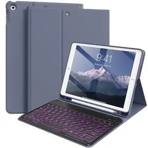 BQDIYOO Keyboard Case for iPad 9th/8th/7th Generation(2021/2020/2019) Detachable Wireless Bluetooth Keyboard Case for 10.2 inch iPad 9/8/7 Cover with Pencil Holder Auto Wake/Sleep, Purple
