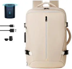 CCUNSZI Vacuum Backpack Travel with Pump 50L Expandable Airback Backpack Water Resistant with TSA Lock for Women & Men (Lvory)