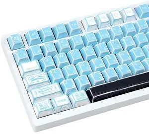 TIMSEKER 130 Keys Blue Manga Japanese Keycap Set, Retro Cherry Profile PBT Keycaps, Custom Anime Key Cap for Mechanical Gaming Keyboard (Not Include Keyboard)