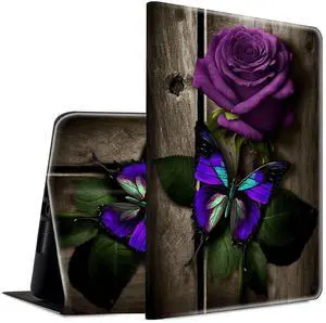 Case for All-New Kindle Fire HD 10 & 10 Plus Tablet 11th/13th Generation 2021/2023 Lightweight Smart Case Adjustable Stand Protective Cover with Auto Wake/Sleep - Purple Rose & Butterfly