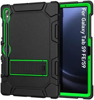 Cantis Case for Samsung Galaxy Tab S10 FE/ S9 FE 5G 10.9 Inch/Galaxy Tab S9 11 Inch 2023, Heavy Duty Shockproof Tablet Case Support S Pen, Black+Green+Black