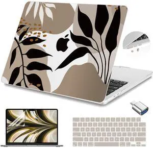 Teryeefi for MacBook Air 13.6 inch Case M2 M3 2022 2023 2024 A2681 A3113, Plastic Hard Shell with Screen Protector & Keyboard Cover & USB 3.0 Adapter for MacBook Air 13 inch, Abstract Tropical Leaves