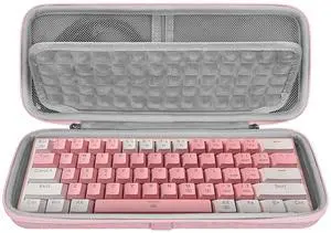 GEEKRIA 60% Compact Keyboard Case, Hard Shell Travel Bag for 61 Keys Computer Mechanical Keyboard, Compatible with SteelSeries Apex Pro Mini/New Apex 9 Mini, HyperX Alloy Origins 60 (Pink)