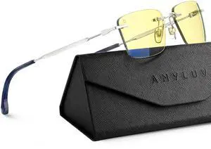 ANYLUV Rimless Blue Light Glasses Men, Rectangle Lightweight Blue Light Blocking Glasses, Stylish Metal Temple Anti Eyestrain