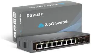 Davuaz 2.5G Unmanaged Ethernet Switch with 8 x 2.5G Base-T Ports and 2 x 10G SFP Uplink Port, Compatible with 100/1000/2500Mbps, Fanlesss Design, Plug & Play, Metal 2.5Gb Network Switch