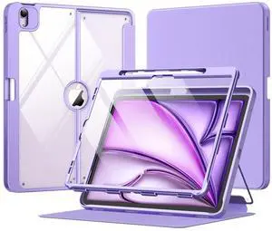 MoKo for iPad Air 13 Inch Case M3 2025 & M2 2024 with Pencil Holder, iPad Air 13 Case [Built-in Screen Protector] with Clear Back & Magnetic Multi Angle Stand Cover, Purple
