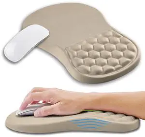 Kuosgm Ergonomic Mouse Pad Wrist Support with Memory Foam Massage Bulge, Carpal Tunnel Pain Relief Mousepad Wrist Rest for Mouse(12x8 inch, Apricot)