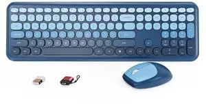HotFox Wireless Keyboard and Mouse Combo, Full-Size Retro Typewriter Keyboard with Round Keycaps, Ergonomic Design for Windows PC, Home and Office Use -Blue