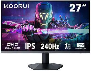 KOORUI 27" QHD Gaming Monitor, 1440p, 240Hz Monitor, 1ms Response Time, IPS, Adaptive Sync, 90% DCI-P3, HDMI & DisplayPort, Tilt Adjustable, VESA Mount Compatible, Black 27E3QKS KOORUI 27" QHD Gaming Monitor, 1440p, 240Hz Monitor, 1ms Response Time, IPS, Adaptive Sync, 90% DCI-P3, HDMI & DisplayPort, Tilt Adjustable, VESA Mount Compatible, Black 27E3QKS
