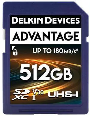 Delkin Devices 512GB Advantage SDXC Memory Card UHS-I - Up to 150MB/s Write, 180MB/s Read, Memory Cards for Cameras with C10, U3, V30, 4K UHD, Full Size SD Card