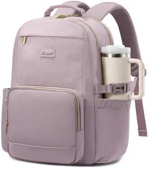 LOVEVOOK Laptop Backpack for Women with Pouch Pocket for Large Capacity Cup,17 Inch Laptop Computer Bag Travel Backpack Purse,Waterproof Work Business Backpack College Teacher Bags,Grayish Purple