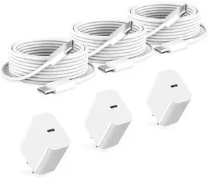 GKW iPad Chrager Fast Charging for iPad Pro Air Mini A17 A16 10th iPhone 16 16e 15, Type C Chrager 20W Fast Charging Block Plug & 6ft USB C to C Cable, 3Pack White