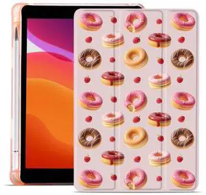 MAYCARI Cute Fruits Case for iPad 10.9 inch 2022 with Pencil Holder, Original Pattern iPad 10th Generation Soft TPU Back Protective Cover Shell, Auto Sleep/Wake Slim Shell - Strawberry Doughnuts