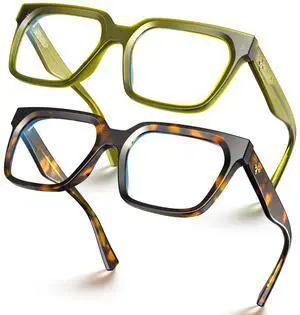 VISOONE 2 Pack Rectangle TR90 Blue Light Blocking Glasses Computer Eyewear with Preppy Look for Women and Men Cougar