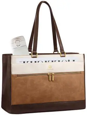 LOVEVOOK Laptop Bag for Women,15.6 Inch Vintage Work Tote Bags for Women,Leather Teacher Bag,Large Computer Bag,Waterproof Handbags Womens Briefcase Office Messenger