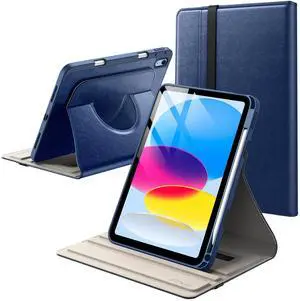 JETech Rotating Case for iPad (A16) 11th/10th Generation (2025/2022) with Pencil Holder, 360 Degree Rotation PU Leather Folio Protective Cover (Navy)