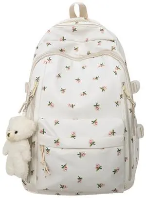 MININAI Cute Floral Printed Backpack for Women Preppy Kawaii Aesthetic Laptop Bookbag Coquette Work Travel College Daypack (Rose)