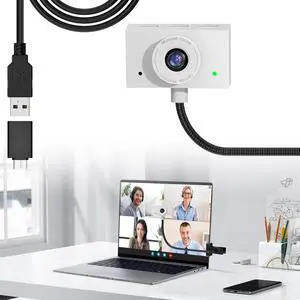 Majiphi Webcam 1080P for PC, Eye Contact Webcam for Desktop Computer (White)