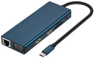 QWQJ Docking Station Double Monitors 12 in 1 USB C Adapter Multiport Adapter 4 USB Port VGA Ethernet Card Reader for Laptop