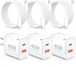 iPhone 17 16 15 Pro Max Charger Fast Charging, 3 Pack 45W Dual Port USB C Fast Wall Charger Block with 6FT USB C Cable Cord for iPhone 17/17 Pro/17 Pro Max/Air/16/16 Pro Max/15/15 Plus, iPad Pro/Air