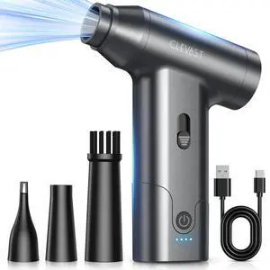 CLEVAST Compressed Air Duster - Cordless Mini Air Blower with Stepless Speed Control, 130000 RPM Brushless Motor, Rechargeable Electric Duster for PC, Keyboard, Car, Electronics Cleaning Kit