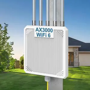 AX3000 WiFi 6 Outdoor Extender Long Range, IP67 Waterproof Wireless Access Point Signal Booster, VunLink 5G+2.4G Dual-Band WiFi Repeater, 5×8dBi Antennas, Mesh Mode, for Starlink, Yard, Farm, RV.