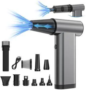 3 in 1 Compressed Air Duster, 180000RPM Electric Vacuum Cleaner, Aluminum Brushless Motor Dust Air Blower with LED Flashlight, Suitable for Car, Computer, Keyboard, Home & Outdoor Cleaning (Grey)