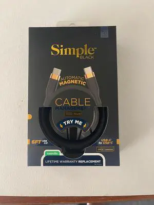 Simple Magnetic USB C to USB C Cable, 6ft Length, Black, Fast Charging Data Transfer Cord Simple Magnetic USB C to USB C Cable, 6ft Length, Black, Fast Charging Data Transfer Cord