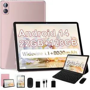Dghrti 2025 Android 14 Tablet, 22G+128G/1TB Expansion, 10 inch Tablets with 8000 mAh Battery, Octa-Core, GPS, Split-Screen, Face Unlock, 2 in 1 Tablet with Keyboard, Mouse, Case, Rose Gold Dghrti 2025 Android 14 Tablet, 22G+128G/1TB Expansion, 10 inch Tablets with 8000 mAh Battery, Octa-Core, GPS, Split-Screen, Face Unlock, 2 in 1 Tablet with Keyboard, Mouse, Case, Rose Gold
