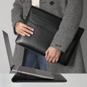 DAREhue 13" 14" 15" 16" Genuine Full Grain Leather Laptop Sleeve with Built-in Stand & Padding (Fits MacBook Air/Pro & Other 13.3/13.6/14.2/15.6 inch Laptops) (Black, 15 - 16) DAREhue 13" 14" 15" 16" Genuine Full Grain Leather Laptop Sleeve with Built-in Stand & Padding (Fits MacBook Air/Pro & Other 13.3/13.6/14.2/15.6 inch Laptops) (Black, 15 - 16)