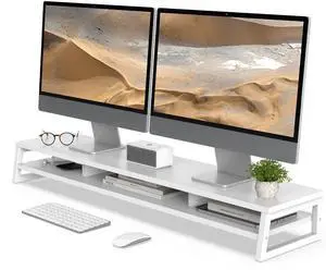 Fenge Dual Monitor Stand, 42.5in Dual Monitor Riser, 2 Tier Computer Office Desk Top Shelf, Storage Desk Stand for Laptop, PC, Printer Fenge Dual Monitor Stand, 42.5in Dual Monitor Riser, 2 Tier Computer Office Desk Top Shelf, Storage Desk Stand for Laptop, PC, Printer