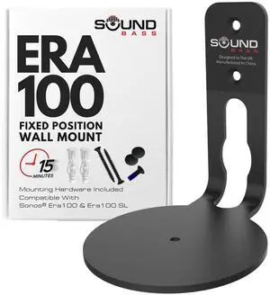 Sound Bass ERA 100 Wall Mount Bracket, Low Profile, Black, Single Unit, Compatible with Sonos ERA100 & ERA 100 SL Speaker, Complete with All Fixing Hardware Sound Bass ERA 100 Wall Mount Bracket, Low Profile, Black, Single Unit, Compatible with Sonos ERA100 & ERA 100 SL Speaker, Complete with All Fixing Hardware
