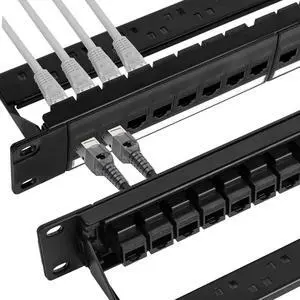 Cookinkitch 24 Port Keystone Patch Panel, 1U 19-inch RJ45 Network Patch Panel with Back Bar, Loaded with 24 Cat6 Couplers (Black) Cookinkitch 24 Port Keystone Patch Panel, 1U 19-inch RJ45 Network Patch Panel with Back Bar, Loaded with 24 Cat6 Couplers (Black)