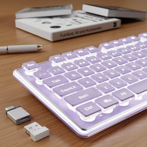 Wireless Keyboard with White Backlit, Quiet, Rechargeable, 2.4GHz, Purple Wireless Keyboard with White Backlit, Quiet, Rechargeable, 2.4GHz, Purple