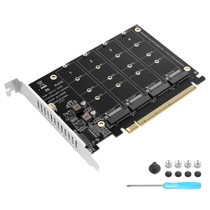 ELFJMZP PCIe 4.0 x16 to 4 Port M.2 NVMe SSD Adapter Card, PCIe Bifurcation RAID Controller, 4x 64Gbps Full Speed, Supports 4x NVMe SSD with Individual LED Activity Lights & Soft RAID for Windows 10/11 ELFJMZP PCIe 4.0 x16 to 4 Port M.2 NVMe SSD Adapter Card, PCIe Bifurcation RAID Controller, 4x 64Gbps Full Speed, Supports 4x NVMe SSD with Individual LED Activity Lights & Soft RAID for Windows 10/11