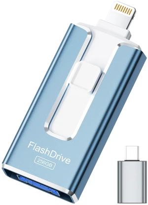 MFi Certified 256GB Flash Drive for iPhone iPad, Photo Stick for External Memory Storage, Easily Back Up and Save Photos Videos, USB Memory Stick Thumb Drive for iPhone/iPad/Android/PC (Blue) MFi Certified 256GB Flash Drive for iPhone iPad, Photo Stick for External Memory Storage, Easily Back Up and Save Photos Videos, USB Memory Stick Thumb Drive for iPhone/iPad/Android/PC (Blue)