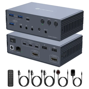 KVM Switch 2 Monitors 3 Computers Docking Station USB C + HDMI/DP Input with 100W PD, 4K60Hz/4K120Hz Displayport HDMI Dual Monitor for Laptop and Desktop Share 13-in-1 Dock Aluminum Case Plug and Play KVM Switch 2 Monitors 3 Computers Docking Station USB C + HDMI/DP Input with 100W PD, 4K60Hz/4K120Hz Displayport HDMI Dual Monitor for Laptop and Desktop Share 13-in-1 Dock Aluminum Case Plug and Play