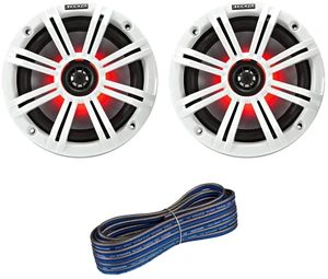 1 Pair (Qty 2) of Kicker 6.5" 2-Way 195 Watts Max Power Coaxial Marine Audio Multicolor LED Speakers with White Grilles, 50-Feet 16 Gauge Speaker Wire 1 Pair (Qty 2) of Kicker 6.5" 2-Way 195 Watts Max Power Coaxial Marine Audio Multicolor LED Speakers with White Grilles, 50-Feet 16 Gauge Speaker Wire