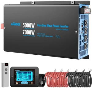 GIANDEL 5000W Pure Sine Wave Power Inverter 12V to 120V AC,7000W Max,Compatible with All 12V Batteries,Dua Remote,2x20Amps outlets,1x45amps Hardwire Ports,FCC Approved for RV Campers Off-Grid Solar GIANDEL 5000W Pure Sine Wave Power Inverter 12V to 120V AC,7000W Max,Compatible with All 12V Batteries,Dua Remote,2x20Amps outlets,1x45amps Hardwire Ports,FCC Approved for RV Campers Off-Grid Solar