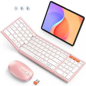 MEETION Foldable Bluetooth Keyboard and Mouse, Portable Combo Pink MEETION Foldable Bluetooth Keyboard and Mouse, Portable Combo Pink