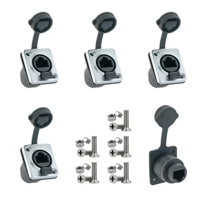 DvnJok 5-Pack RJ45 D-Type Panel Mount Ethernet Coupler, Female to Female Straight Through, Cat6/Cat5e/Cat5 Compatible with Dust Cover and Mounting Hardware (5-Pack Silver & Black) DvnJok 5-Pack RJ45 D-Type Panel Mount Ethernet Coupler, Female to Female Straight Through, Cat6/Cat5e/Cat5 Compatible with Dust Cover and Mounting Hardware (5-Pack Silver & Black)