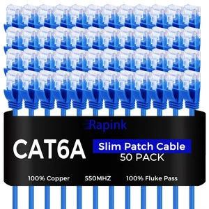 Rapink Patch Cables Cat6a 5ft (50 Pack) Slim, Cat6a Ethernet Patch Cable 10G Support, Snagless Cat 6 Patch Cable for Patch Panel to Switch, Flexiable Cat 6a Ethernet Cable with Gold Plated Rapink Patch Cables Cat6a 5ft (50 Pack) Slim, Cat6a Ethernet Patch Cable 10G Support, Snagless Cat 6 Patch Cable for Patch Panel to Switch, Flexiable Cat 6a Ethernet Cable with Gold Plated