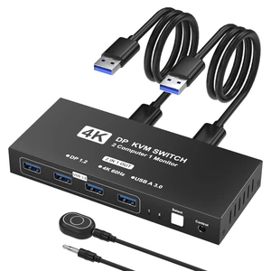 DisplayPort KVM Switch 1 Monitors 2 Computers, 4K@60Hz USB KVM Switches with 4 USB 3.0 Ports Sharing Keyboard Mouse Printer, Monitors Switch for 2 Computers, Display Port Switcher 2 in 1 Out DisplayPort KVM Switch 1 Monitors 2 Computers, 4K@60Hz USB KVM Switches with 4 USB 3.0 Ports Sharing Keyboard Mouse Printer, Monitors Switch for 2 Computers, Display Port Switcher 2 in 1 Out