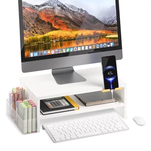 TEAMIX 2-Tier White Monitor Stand Riser with Phone Holder&Clear Pen Holder TEAMIX 2-Tier White Monitor Stand Riser with Phone Holder&Clear Pen Holder
