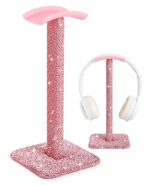 Pink Headphone Stand for Desk, Cute Rhinestone Bling Headset Holder Pink Headphone Stand for Desk, Cute Rhinestone Bling Headset Holder