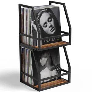 Y&M 2 In 1 Vinyl Record Storage Crate, 2 Pack Wood LP Holder, Wall Mount or Desktop Metal Album Organizer, Holds 80+ Records, Multifunctional Stackable Magazine Display Shelf, Brown Y&M 2 In 1 Vinyl Record Storage Crate, 2 Pack Wood LP Holder, Wall Mount or Desktop Metal Album Organizer, Holds 80+ Records, Multifunctional Stackable Magazine Display Shelf, Brown