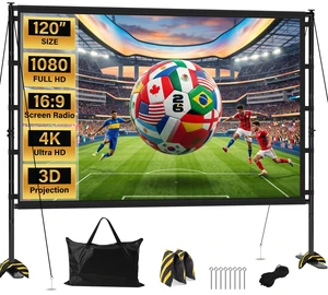 Outdoor Projector Screen with Stand 120 Inch, Portable 4K HD Movie Screen Outdoor Projector Screen with Stand 120 Inch, Portable 4K HD Movie Screen