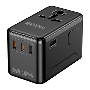 RXSQUL 200W GaN Universal Travel Adapter, 100W USB-C Fast Charger RXSQUL 200W GaN Universal Travel Adapter, 100W USB-C Fast Charger