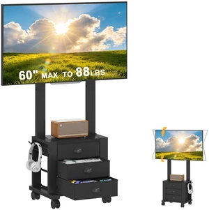 Rolling TV Stand with 3 Drawers for 23-60 Inch TVs with Storage Rolling TV Stand with 3 Drawers for 23-60 Inch TVs with Storage